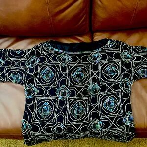 Geometric Vintage silk and sequins black top